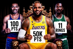 詹姆斯NBA里程碑：总分突破五万，拉塞尔11冠荣耀，大帅单场百大突破